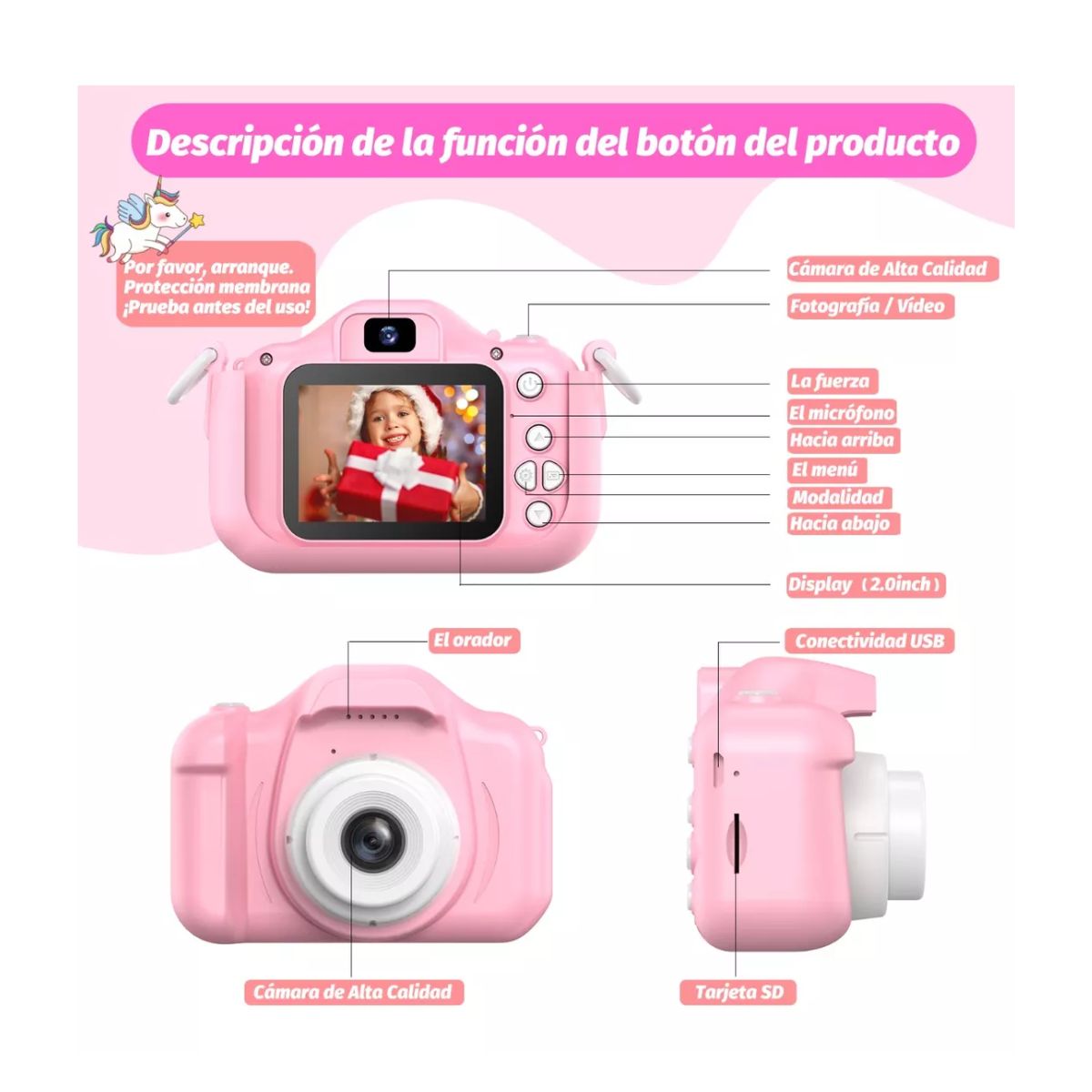 Cámara Digital Hd De Doble Lente 1080p Para Niños 32gb rosa