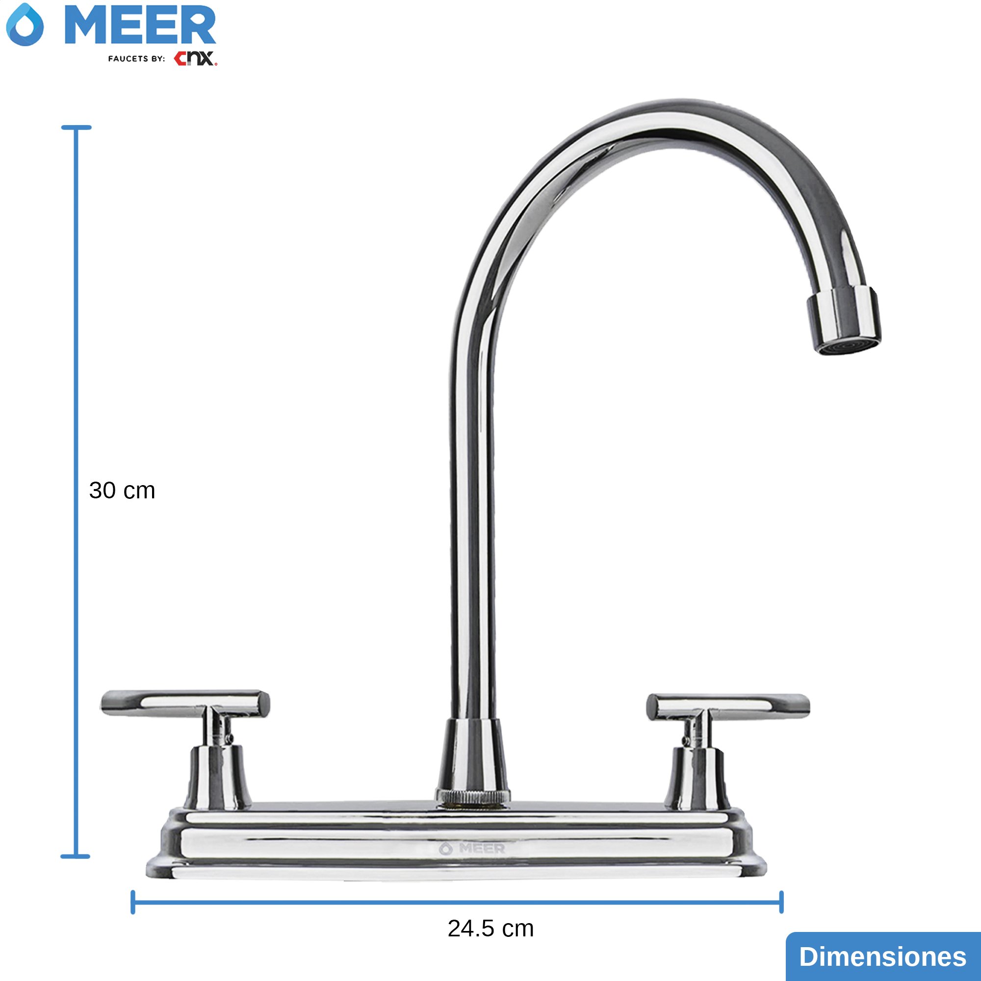 MEER Faucets by CNX | Mezcladora para Fregadero de Acero Inoxidable y Zinc Cromado
