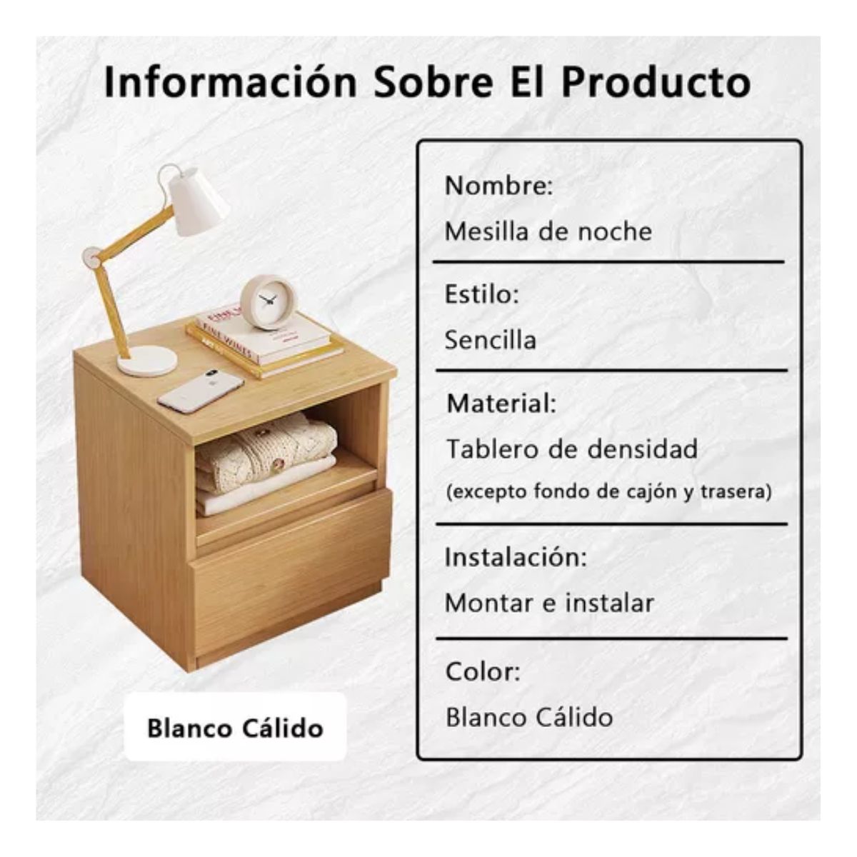 Buró Minimalista Mesita De Noche Moderno Cajon Para Recamara Madera 