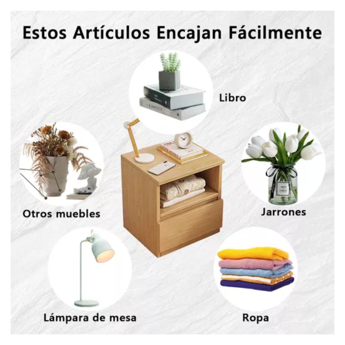 Buró Minimalista Mesita De Noche Moderno Cajon Para Recamara Madera 