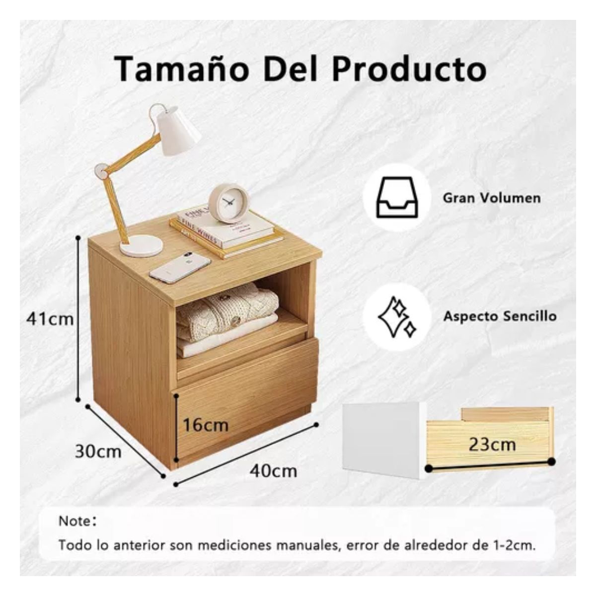 Buró Minimalista Mesita De Noche Moderno Cajon Para Recamara Madera 