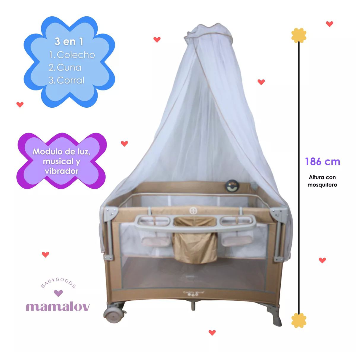 Cuna De Viaje Para Bebé Colecho Con Mosquitero Ts001 - Beige