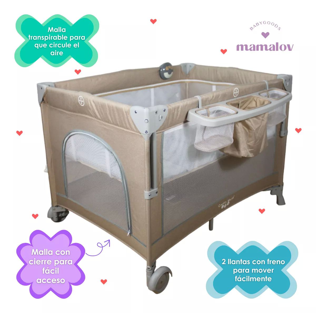 Cuna De Viaje Para Bebé Colecho Con Mosquitero Ts001 - Beige