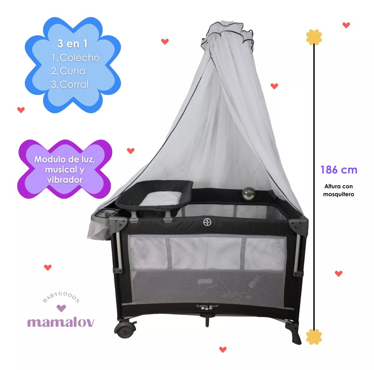 Cuna De Viaje Para Bebé Colecho Con Mosquitero Ts001 - Negro