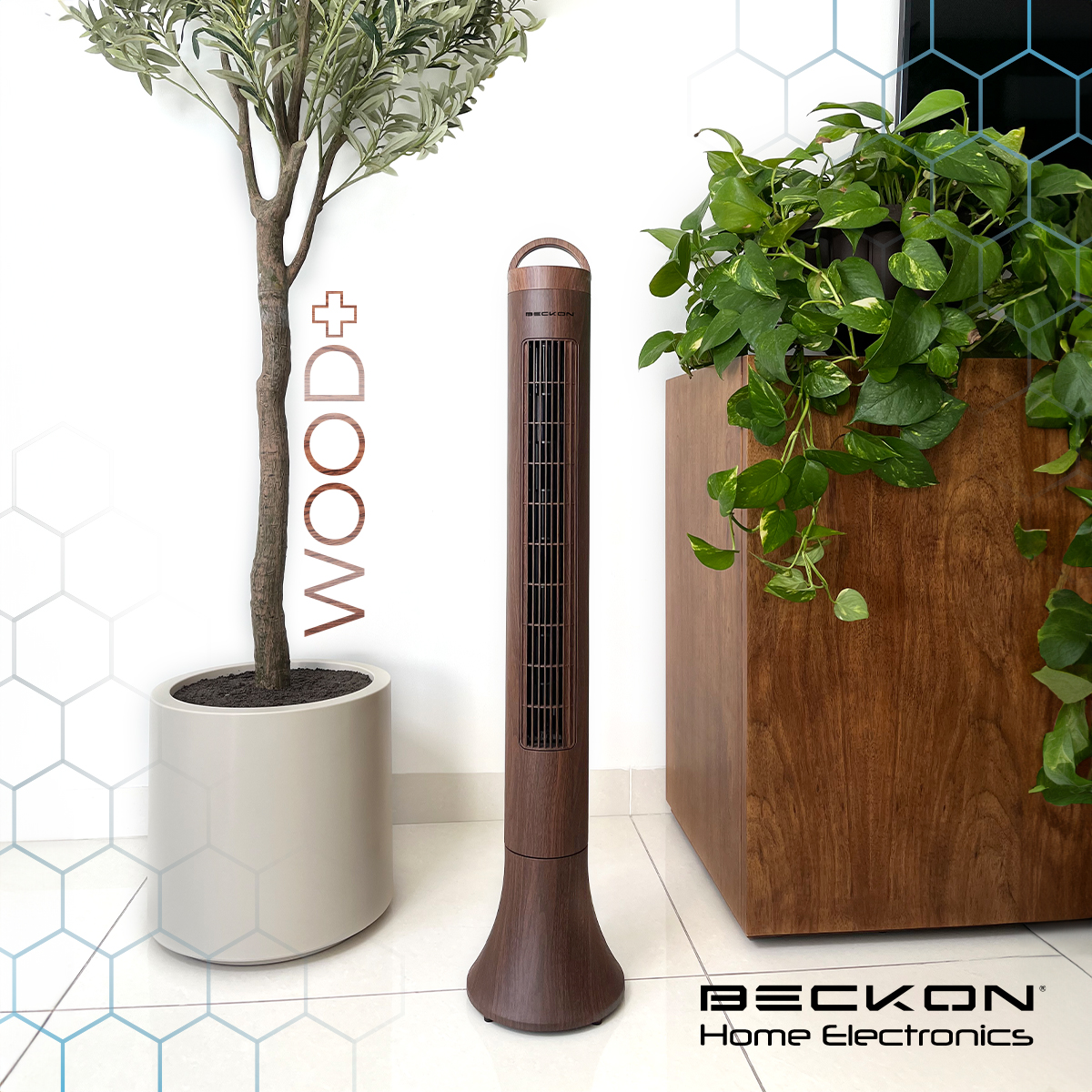 Ventilador de torre WOOD+ acabado tipo madera con oscilación 90 cm de alto