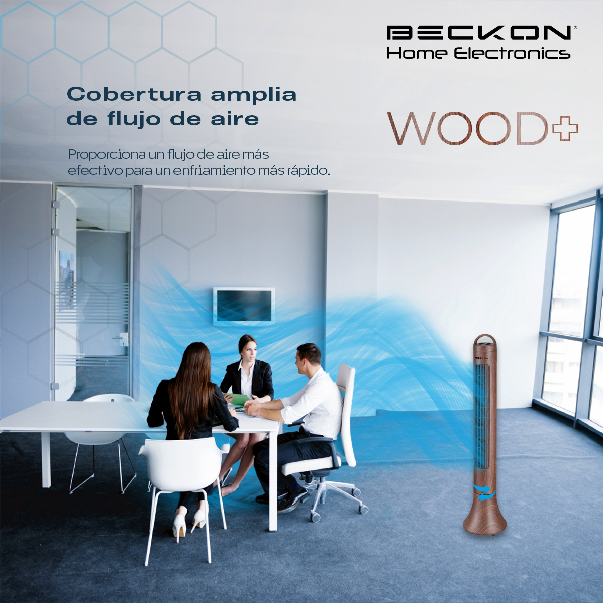 Ventilador de torre WOOD+ acabado tipo madera con oscilación 90 cm de alto