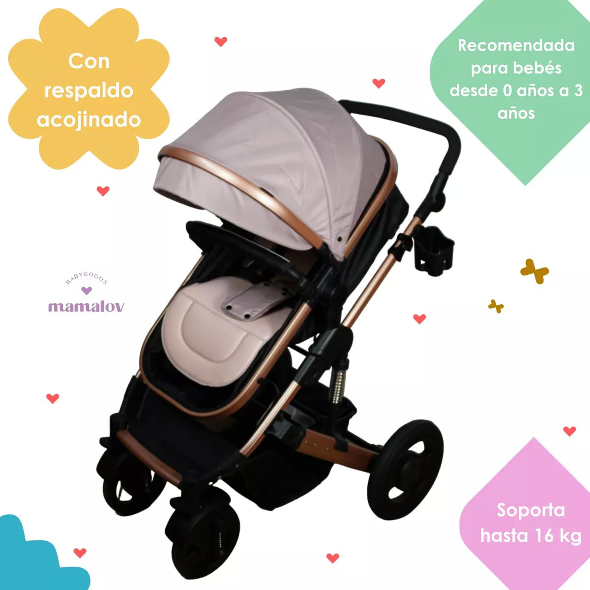 Carriola Para Bebés 3 En 1 | Con Porta Bebé | Guby - Beige