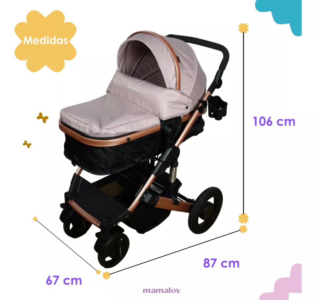 Carriola Para Bebés 3 En 1 | Con Porta Bebé | Guby - Beige