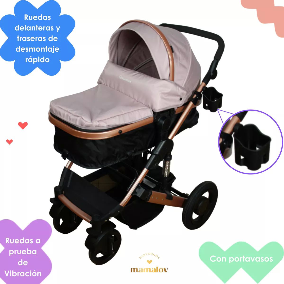 Carriola Para Bebés 3 En 1 | Con Porta Bebé | Guby - Beige