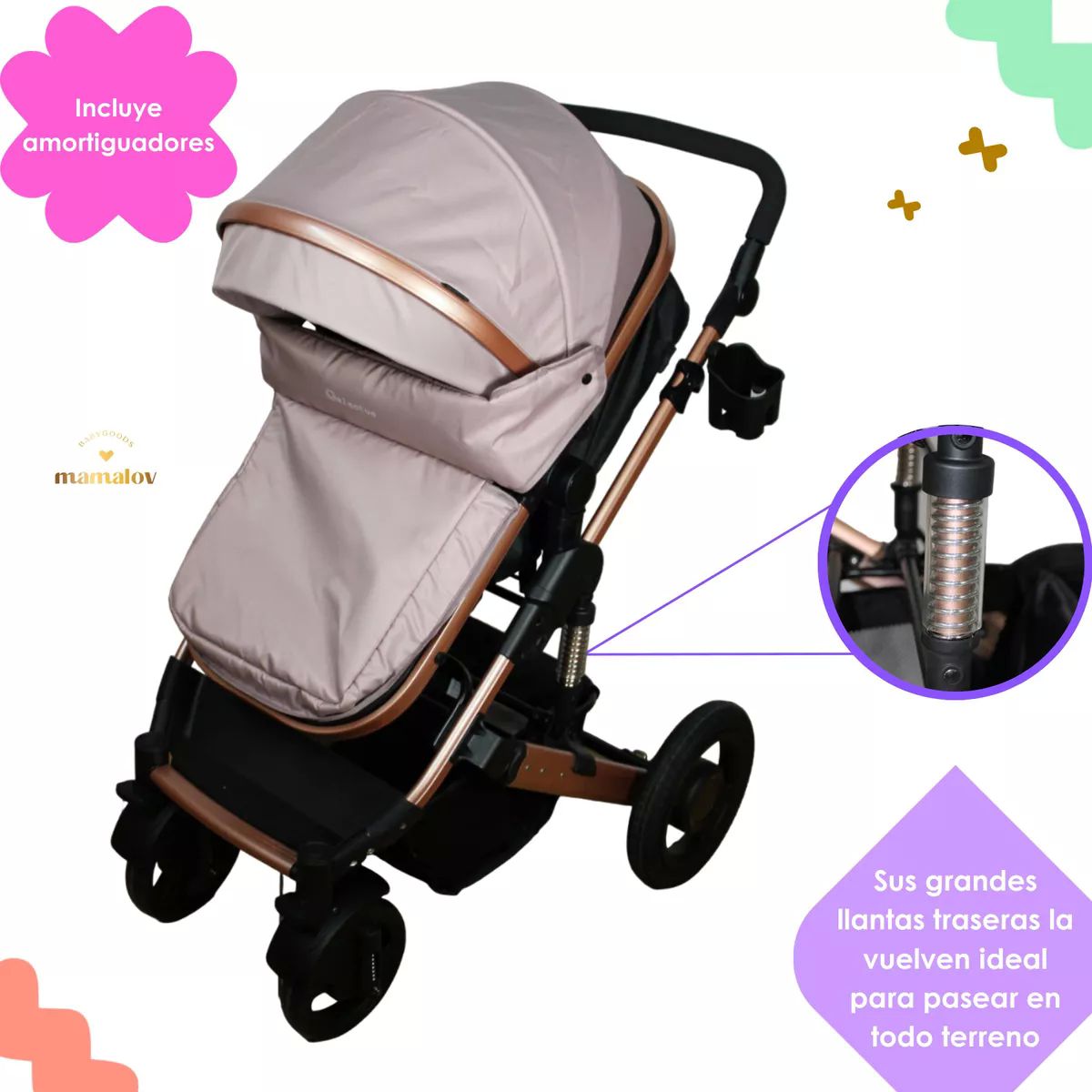 Carriola Para Bebés 3 En 1 | Con Porta Bebé | Guby - Beige