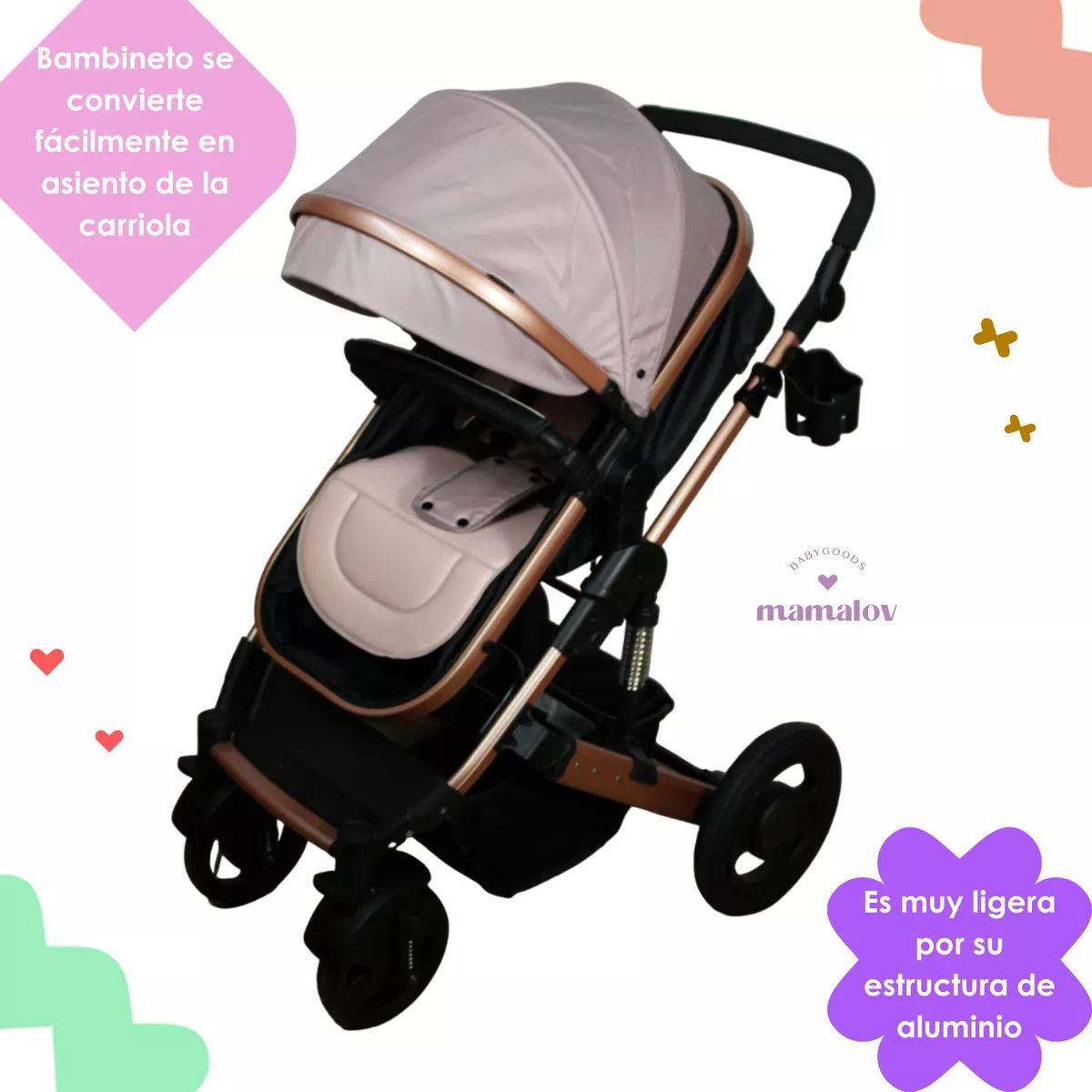 Carriola Para Bebés 3 En 1 | Con Porta Bebé | Guby - Beige