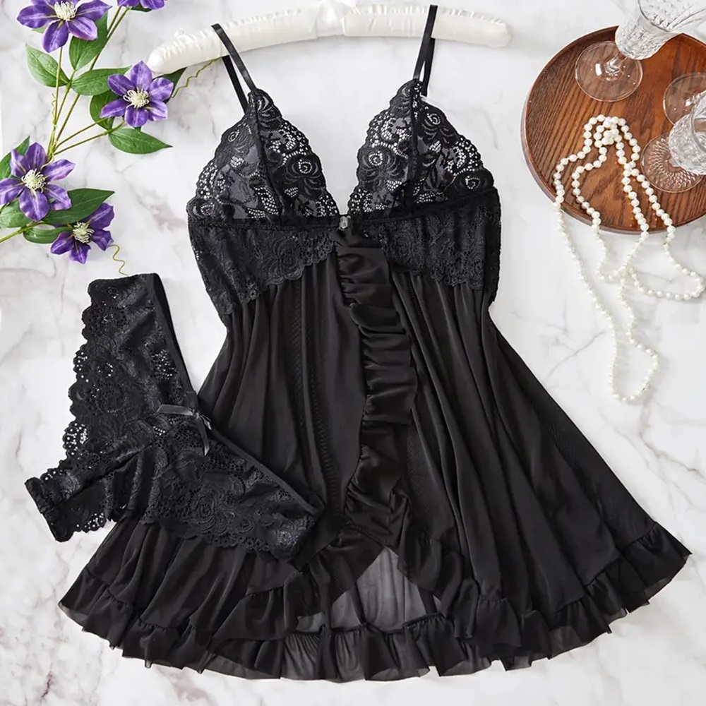 Conjunto lenceria con encaje pijama