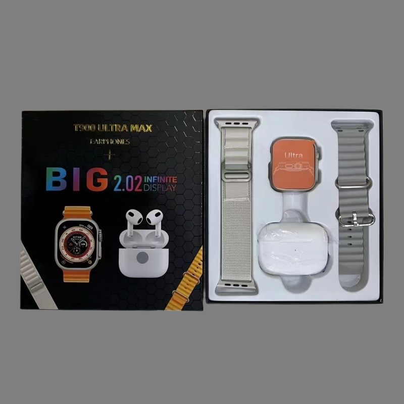 T900 Ultra Max Reloj Inteligente De Pantalla Grande Con Auriculares Bluetooth Inalámbricos 2 En 1 SmartWatch