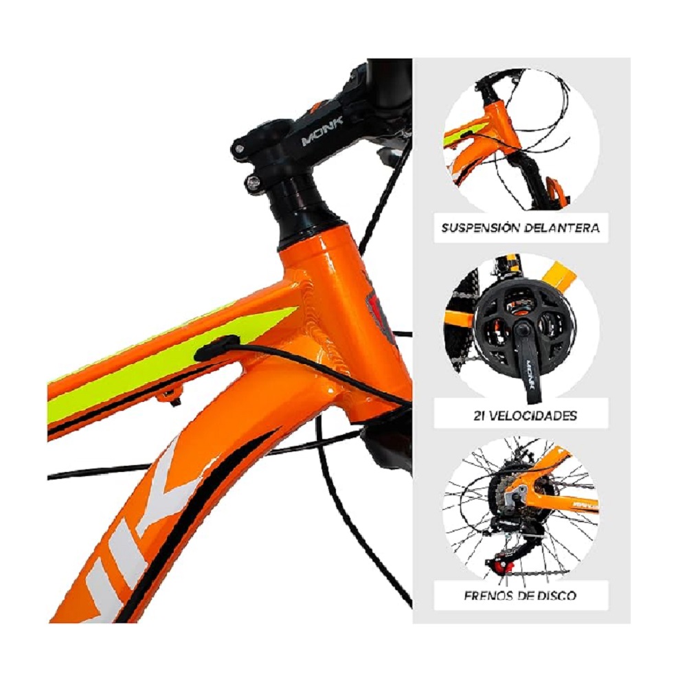 Bicicleta Montaña Rodada 29, 21 Velocidades - Color Naranja Monk
