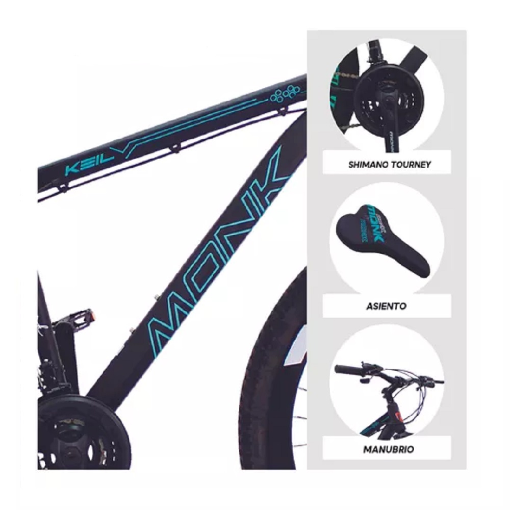 Mountain bike Monk Montaña Keil R29 21 Velocidades frenos de disco mecánico cambios Shimano Tourney TZ color negro con pie de apoyo