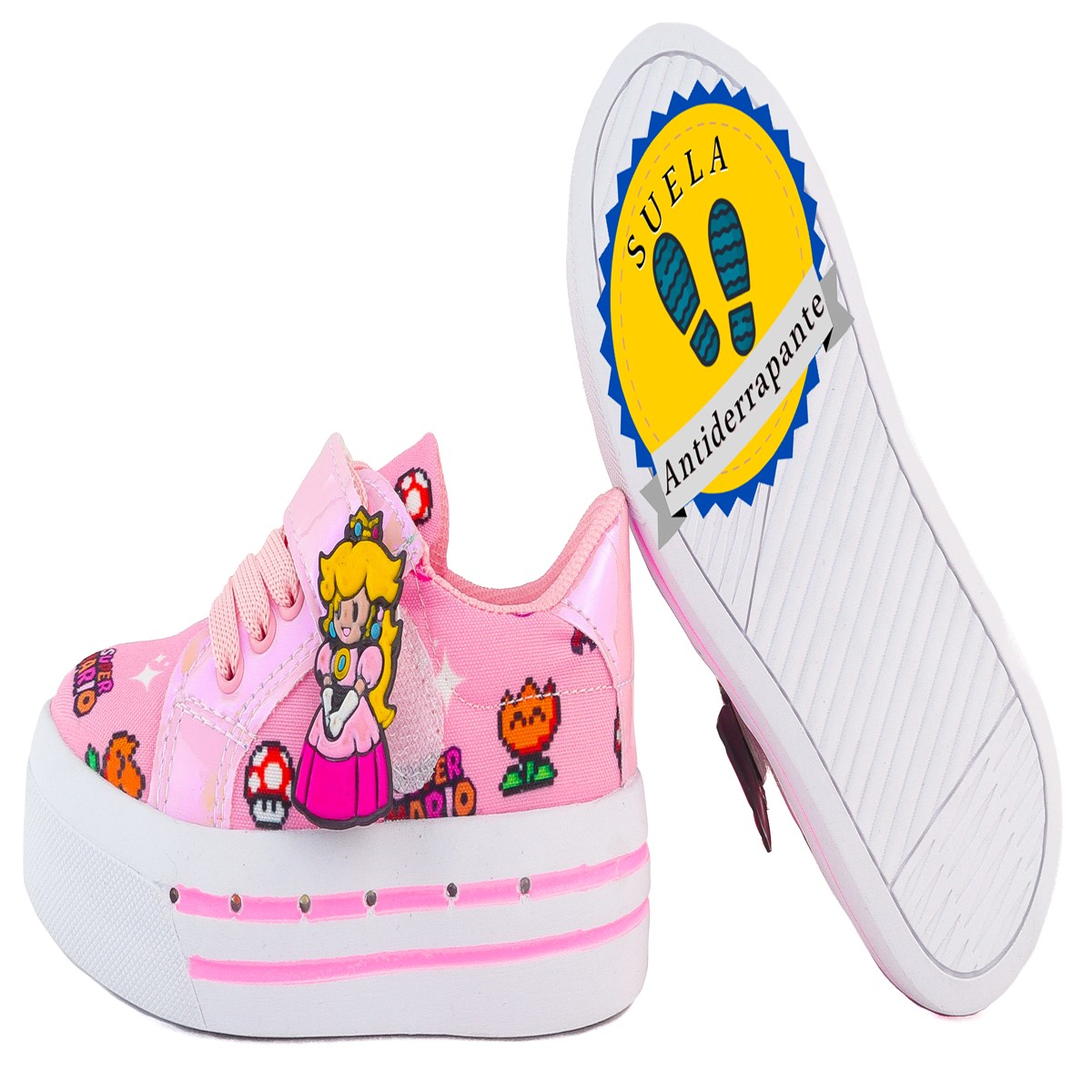 Tenis Niña Princesa Peach Luces Led Mario Bros Rosa 1026-grp