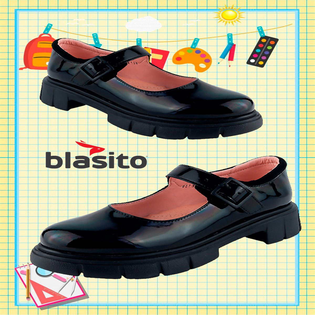 Zapatos Blasito Escolares Niña Arco Soporte Charol 23e130-cn