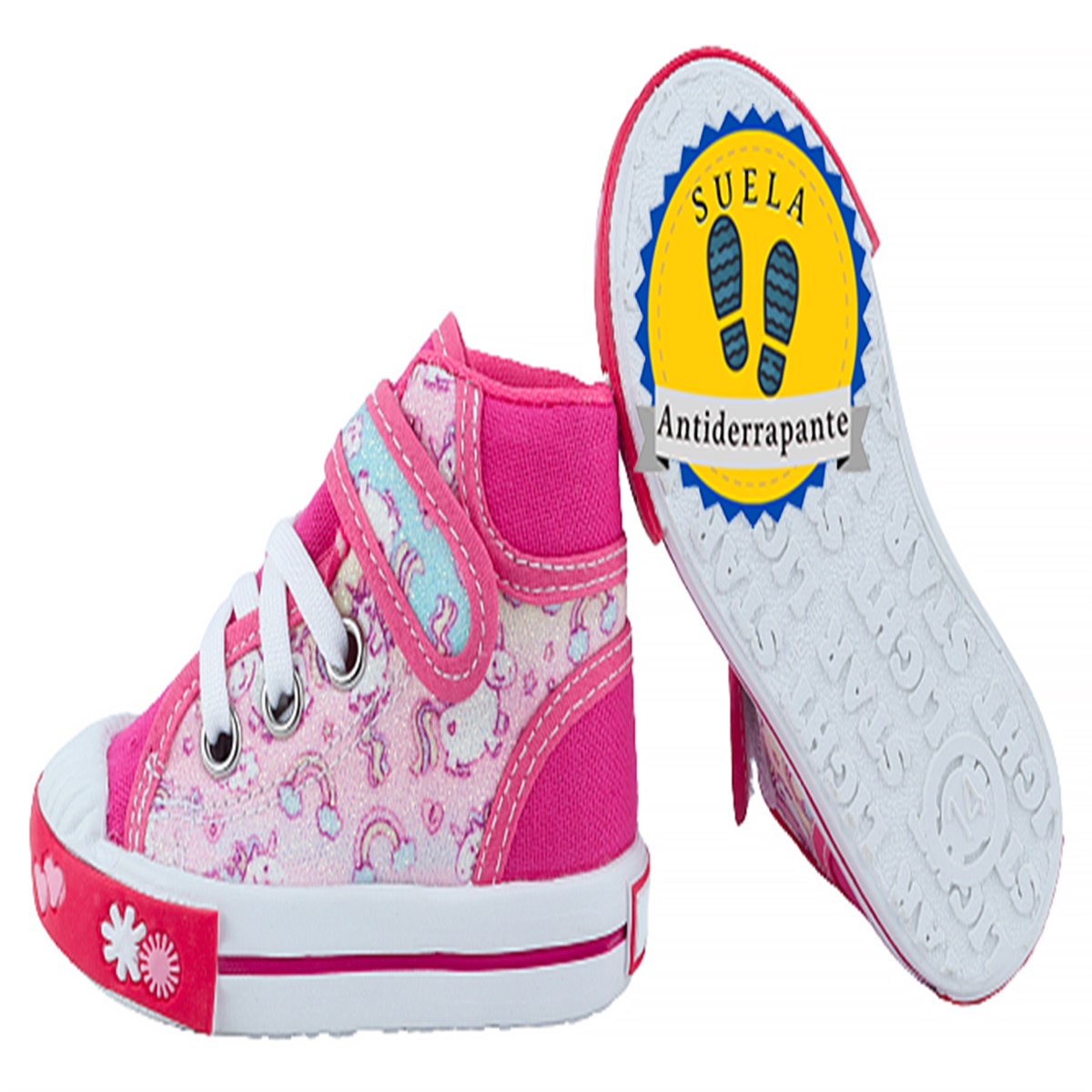 Tenis Niña Bota Unicornios Arcoíris Lona Cómodo Rosa 1012-au (11.0 - 21.0).