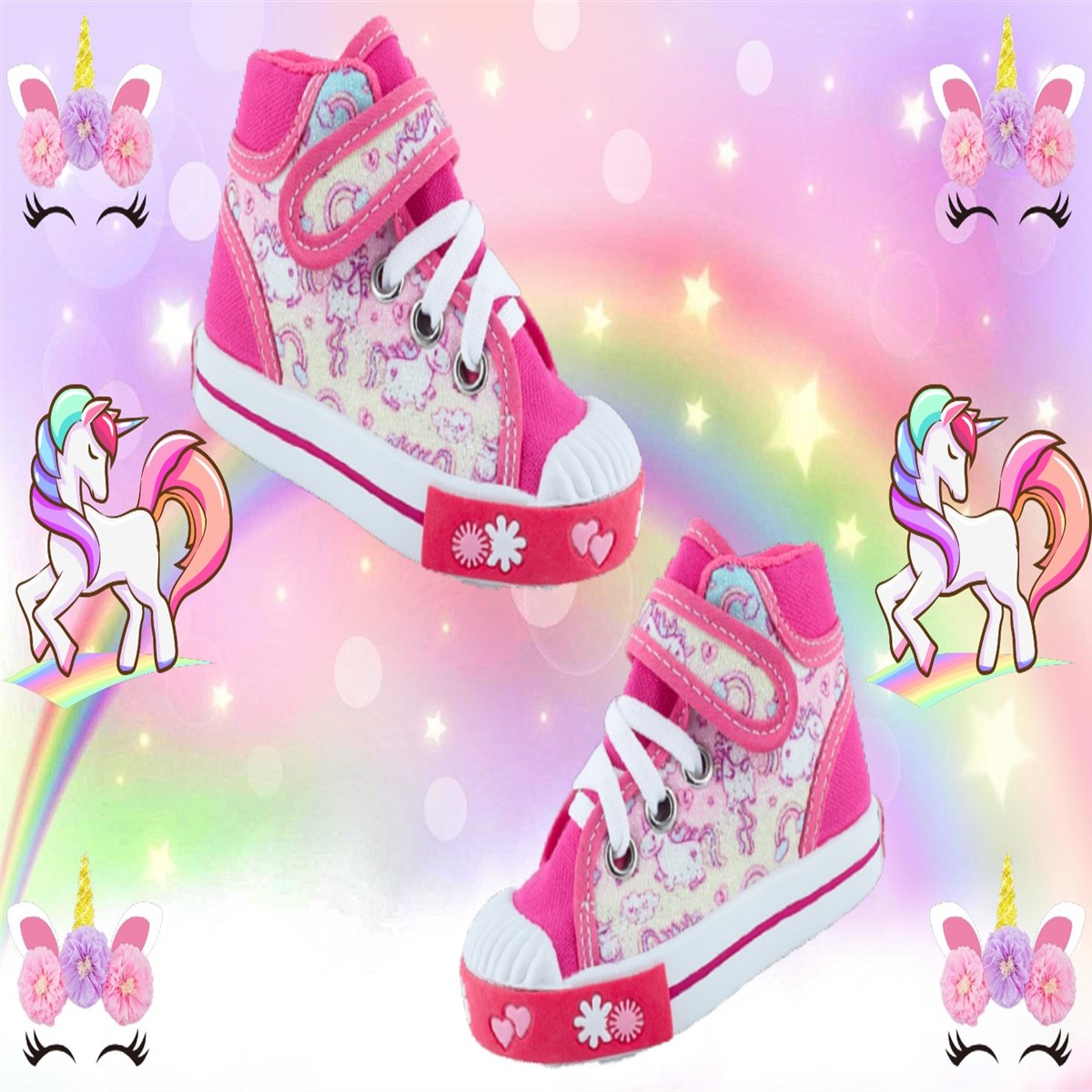 Tenis Niña Bota Unicornios Arcoíris Lona Cómodo Rosa 1012-au (11.0 - 21.0).