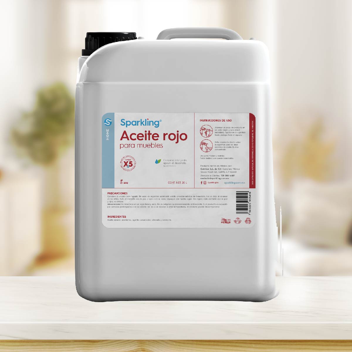 Sparkling Aceite Rojo para Muebles 20 litros.