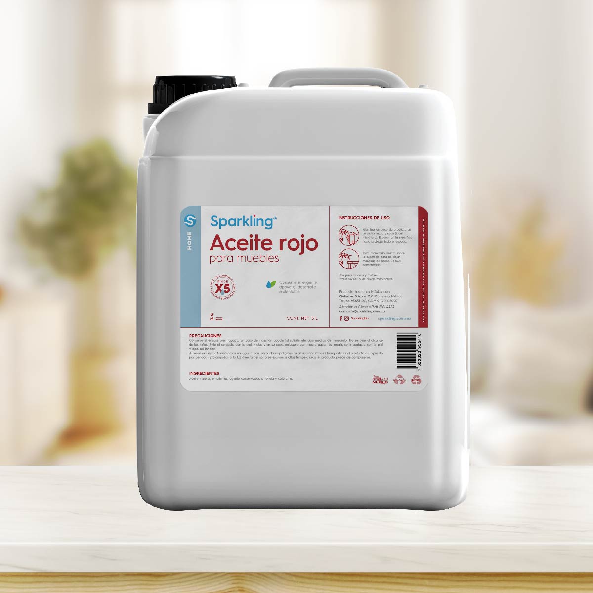 Sparkling Aceite Rojo para Muebles 5 litros.