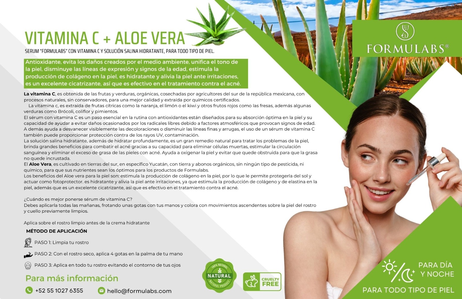 Serum Facial Vitamina C Con Aloe Vera, Despigmentante, Hidratante,  15ml Día/noche - Formulabs