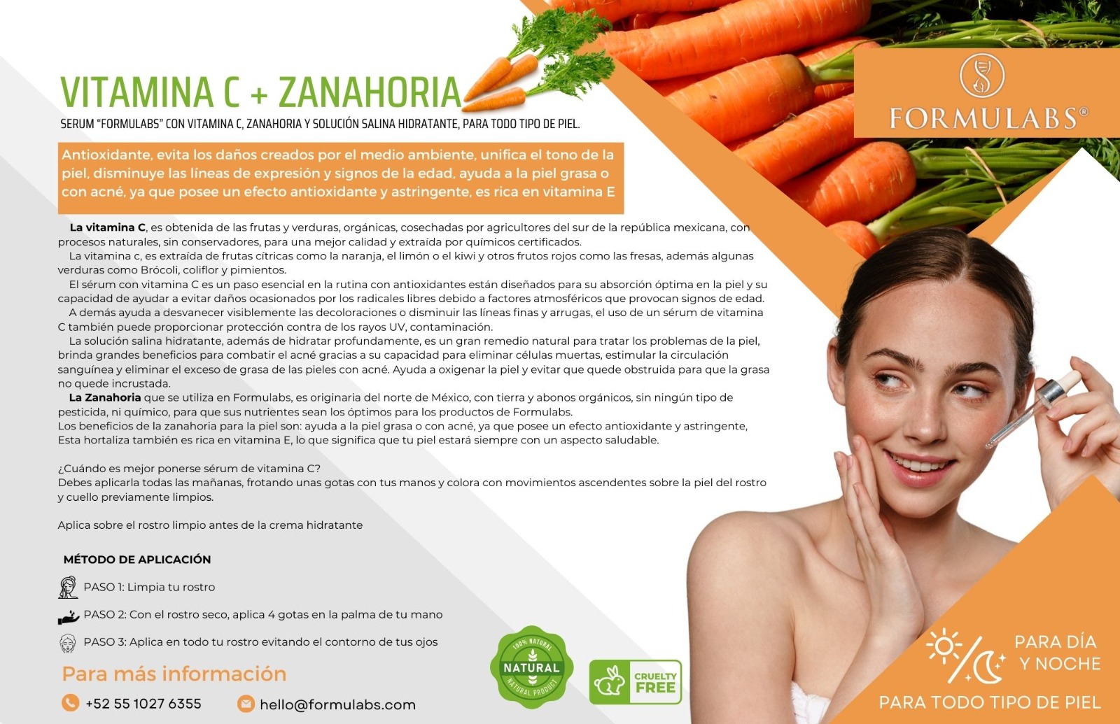 Serum Vitamina C con Zanahoria, Previene Líneas De Expresión, Día/noche 15ml