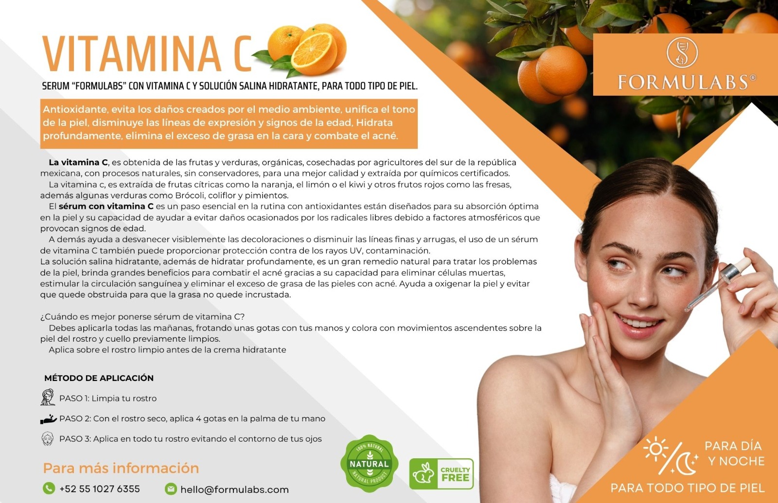 Serum facial. Vitamina C, Iluminador, Antioxidante ,30ml Día/noche - Formulabs