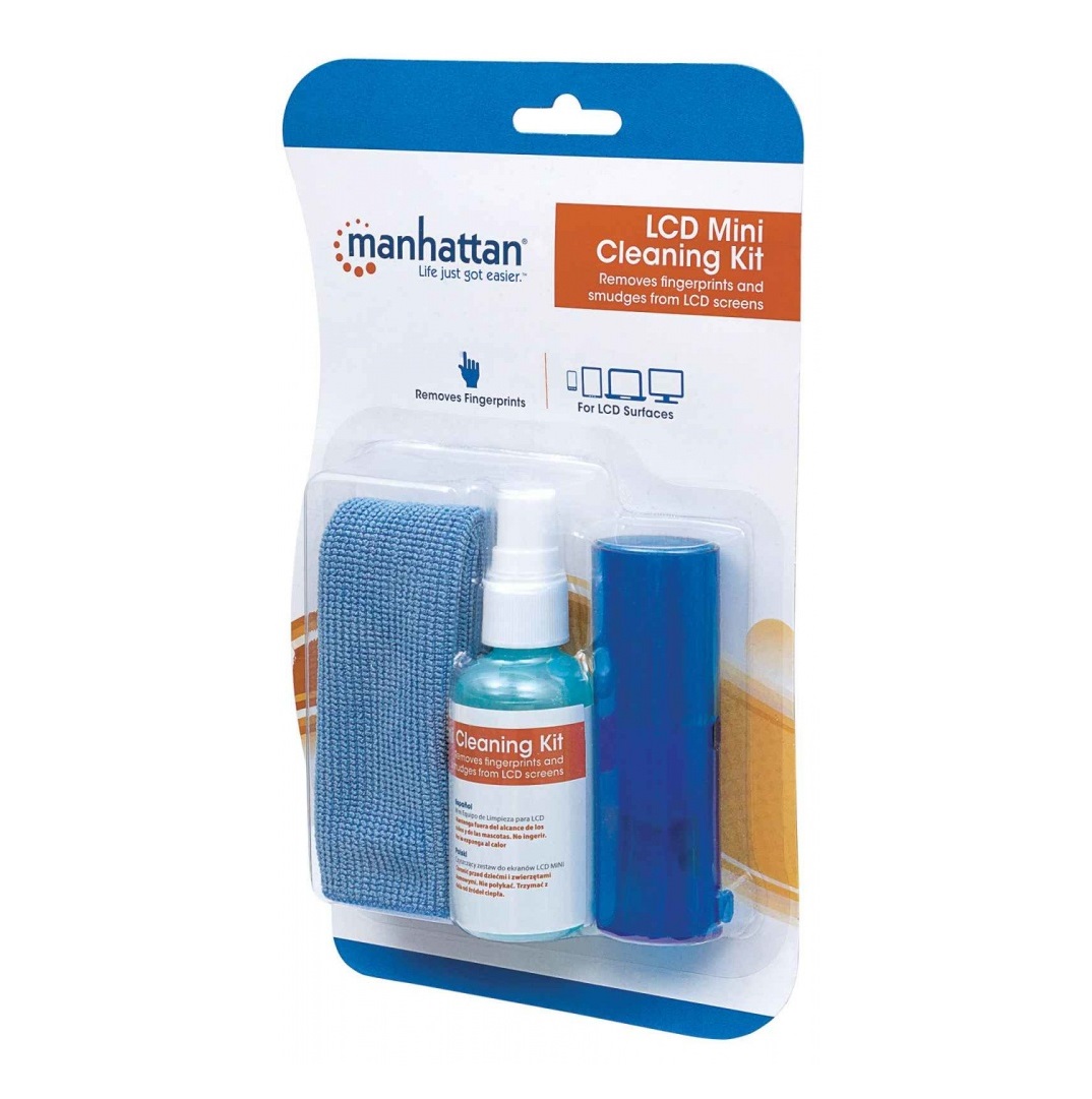 Kit de Limpieza para PC y Pantalla Manhattan incluye Solución de Limpieza, Brocha, Paño de Microfibra y Bolsa para Guardar