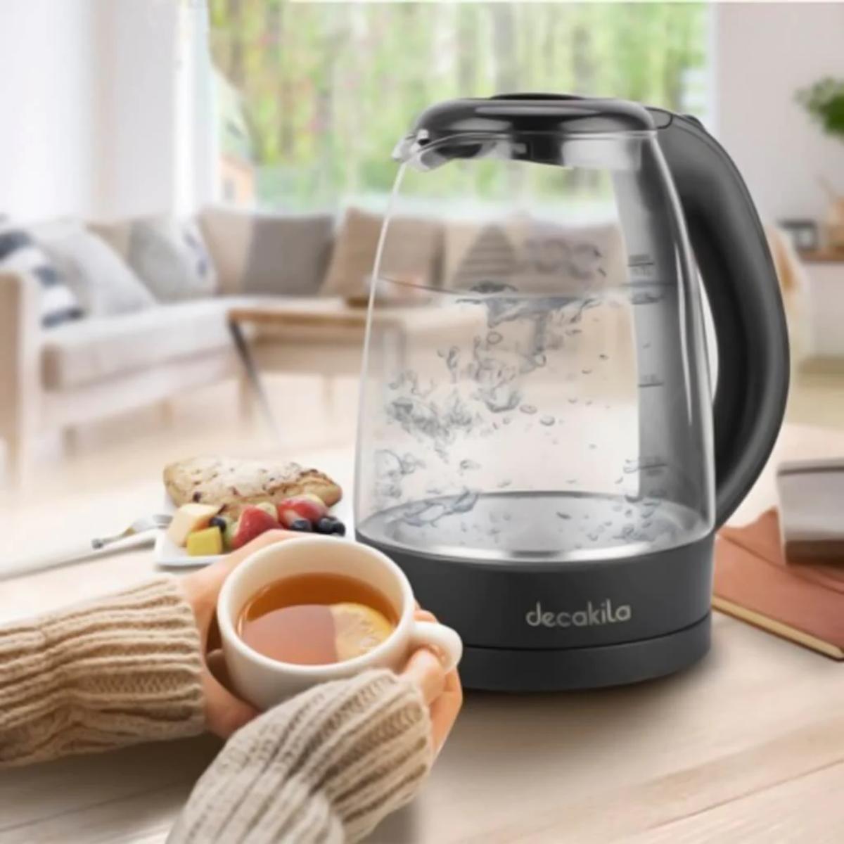 Tetera Eléctrica 1.8 litros Jarra de vidrio, base Iluminada Decakila