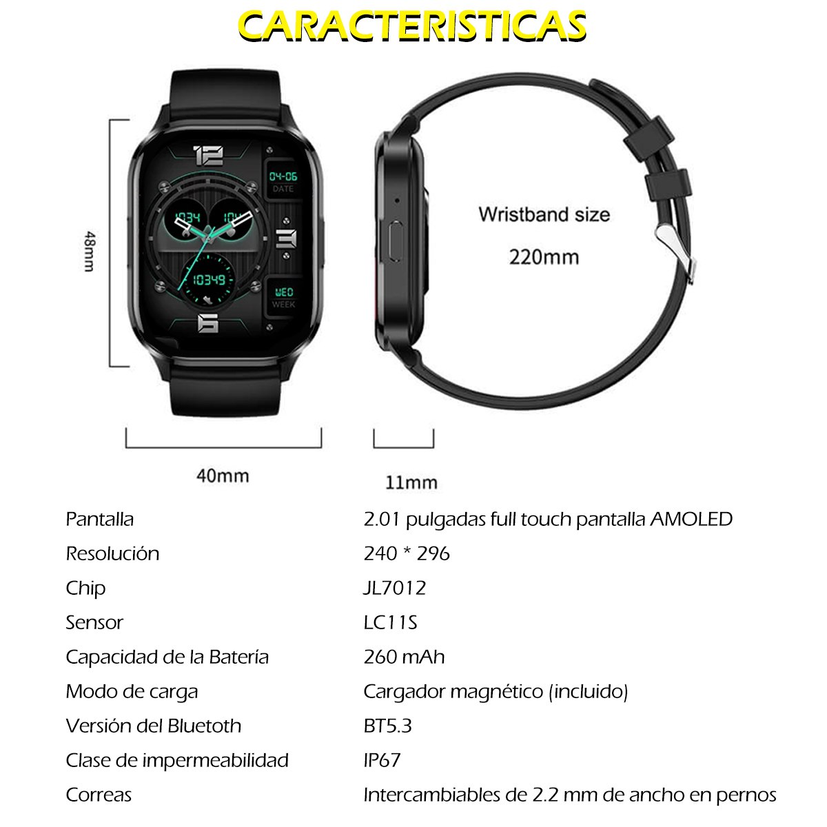 Smartwatch Reloj Inteligente Serie 6 Pantalla AMOLED Negro