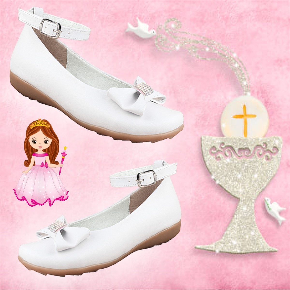 Zapato Niña Primera Comunión Bautizo Flats Blancas 09-b.
