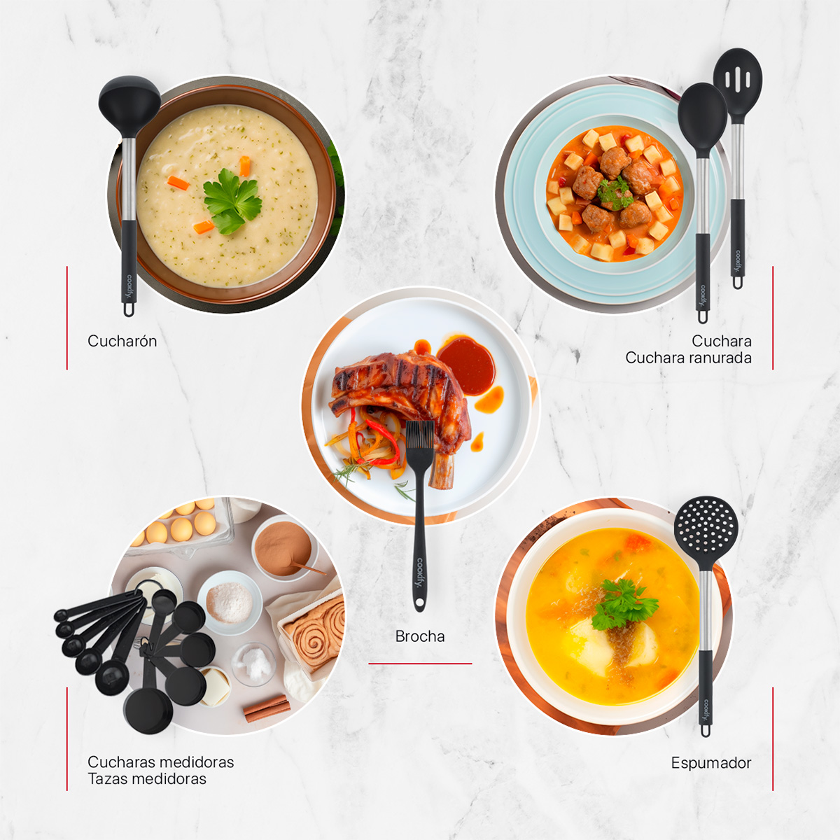 Set 24 pzas Utensilios de Cocina con Silicona y Acero Inoxidable Negro / Plateado Cookify