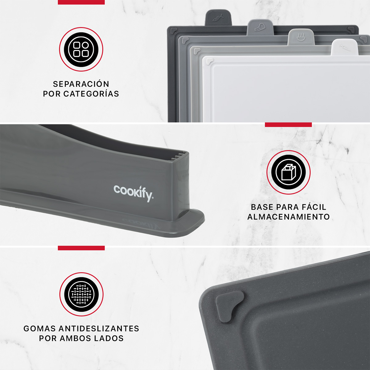 Set 4 Tablas de Cocina con Base Para Picar Cortar Cookify