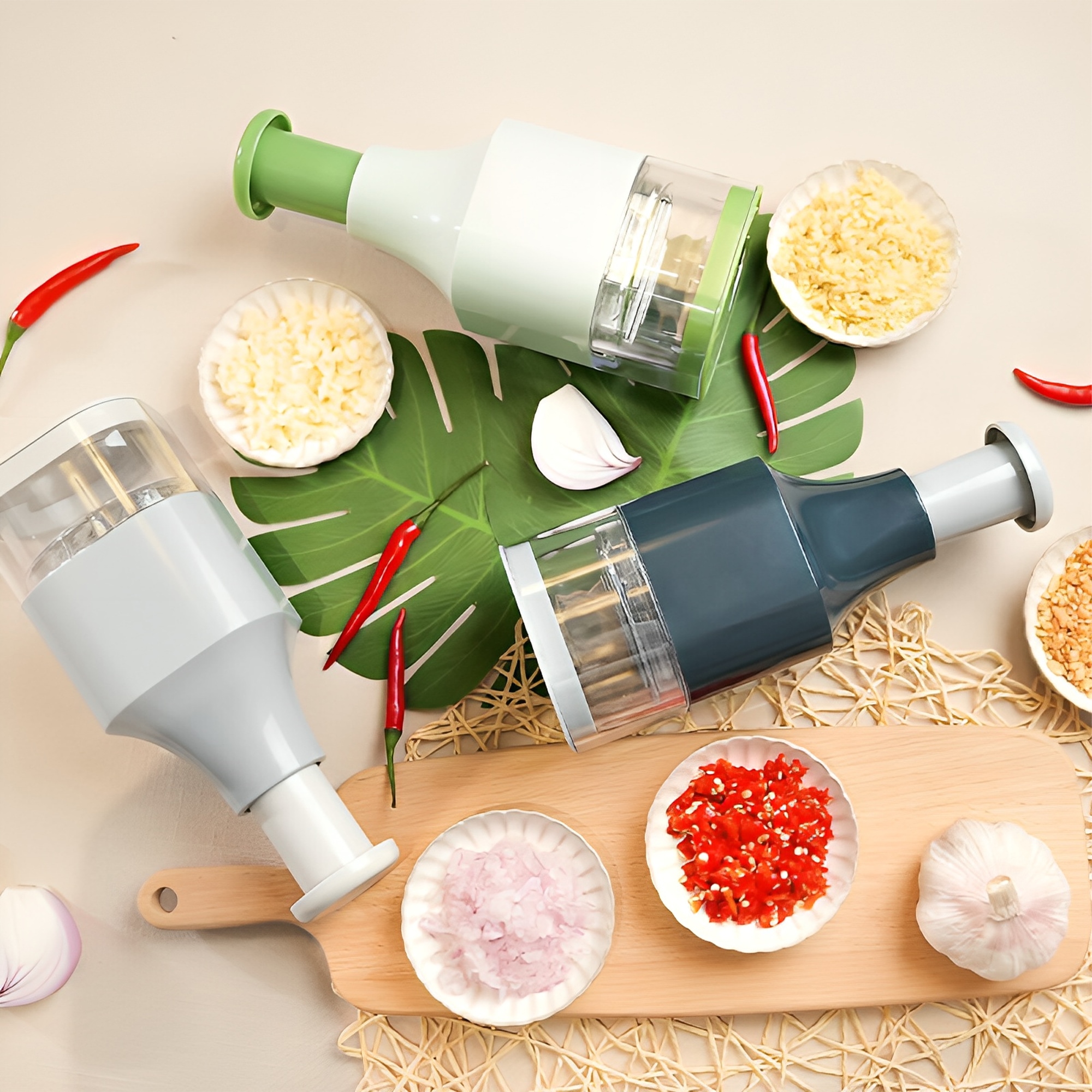 Picadora de Ajo Cebolla Verdura Hiperware de Prensa Manual Color Verde