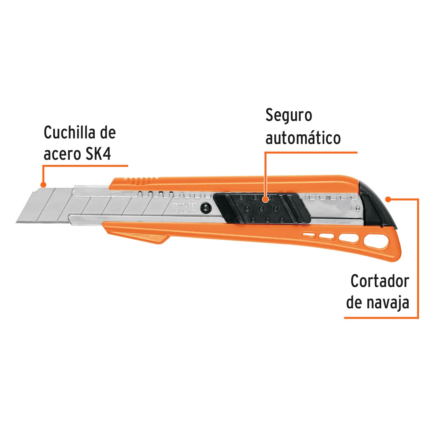 CUTTER 18 MM REFORZADO DE PLÁSTICO CON ALMA METÁLICA, TRUPER 16974