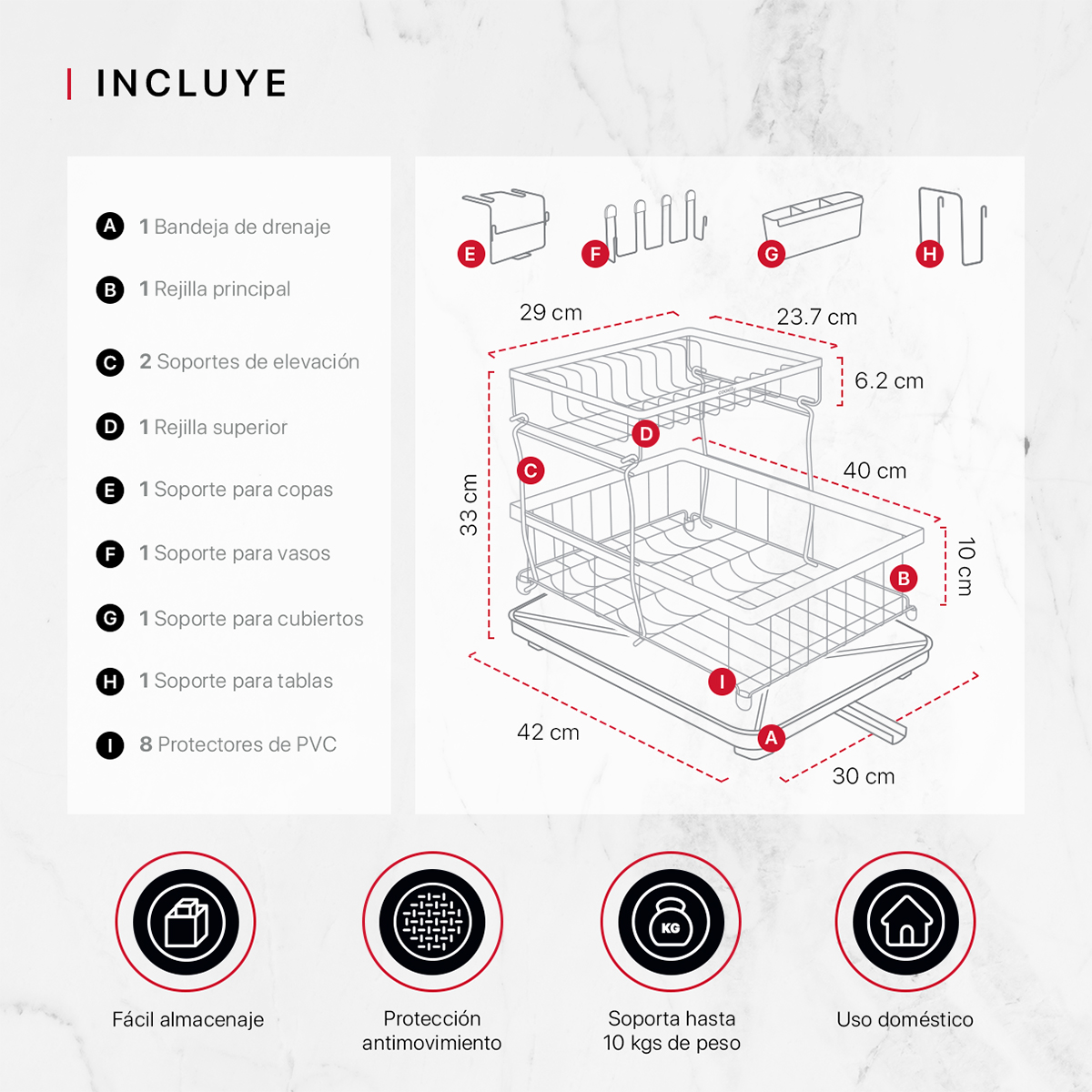Escurridor de Trastes para Vajilla Platos Acero Inoxidable con 2 Niveles Cookify