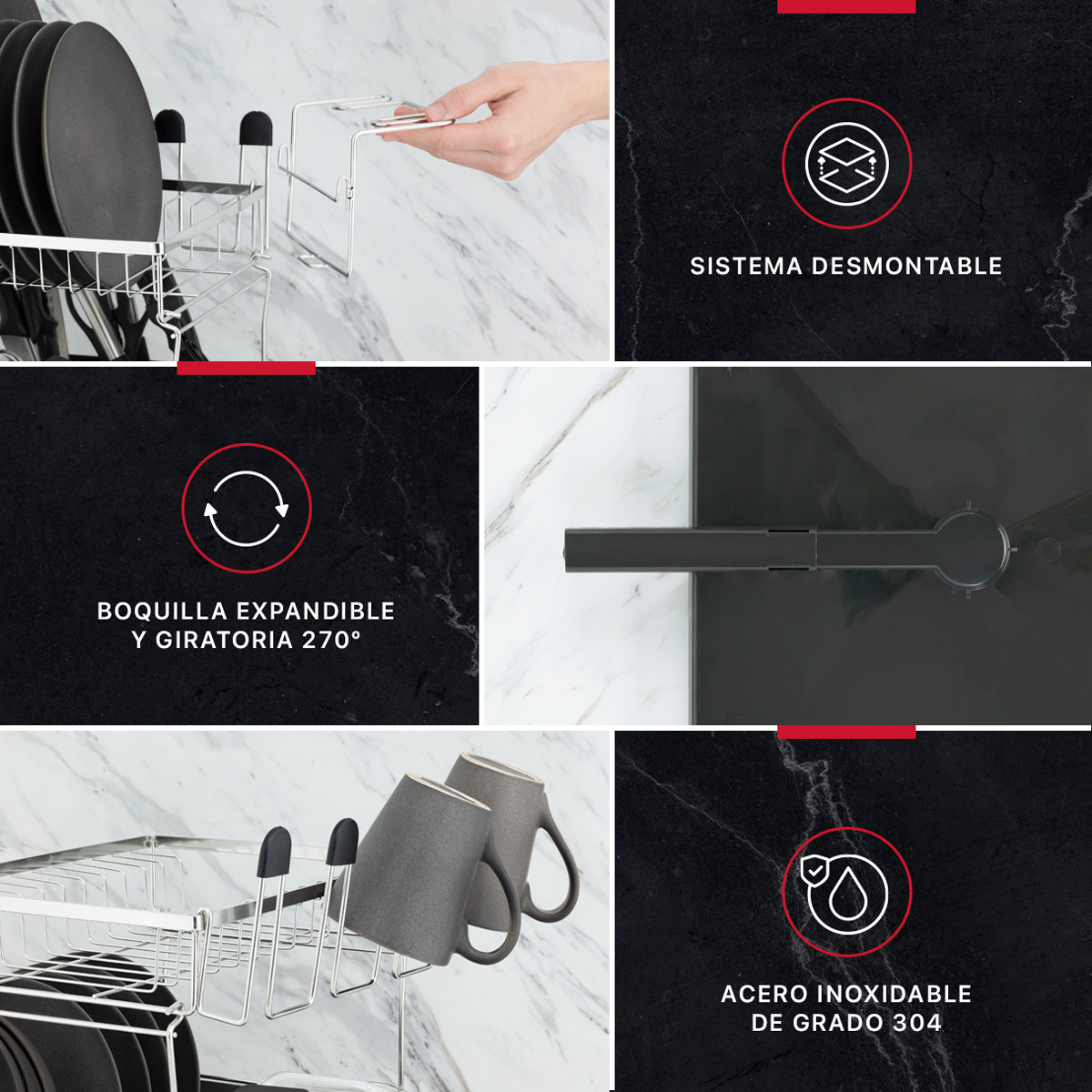 Escurridor de Trastes para Vajilla Platos Acero Inoxidable con 2 Niveles Cookify