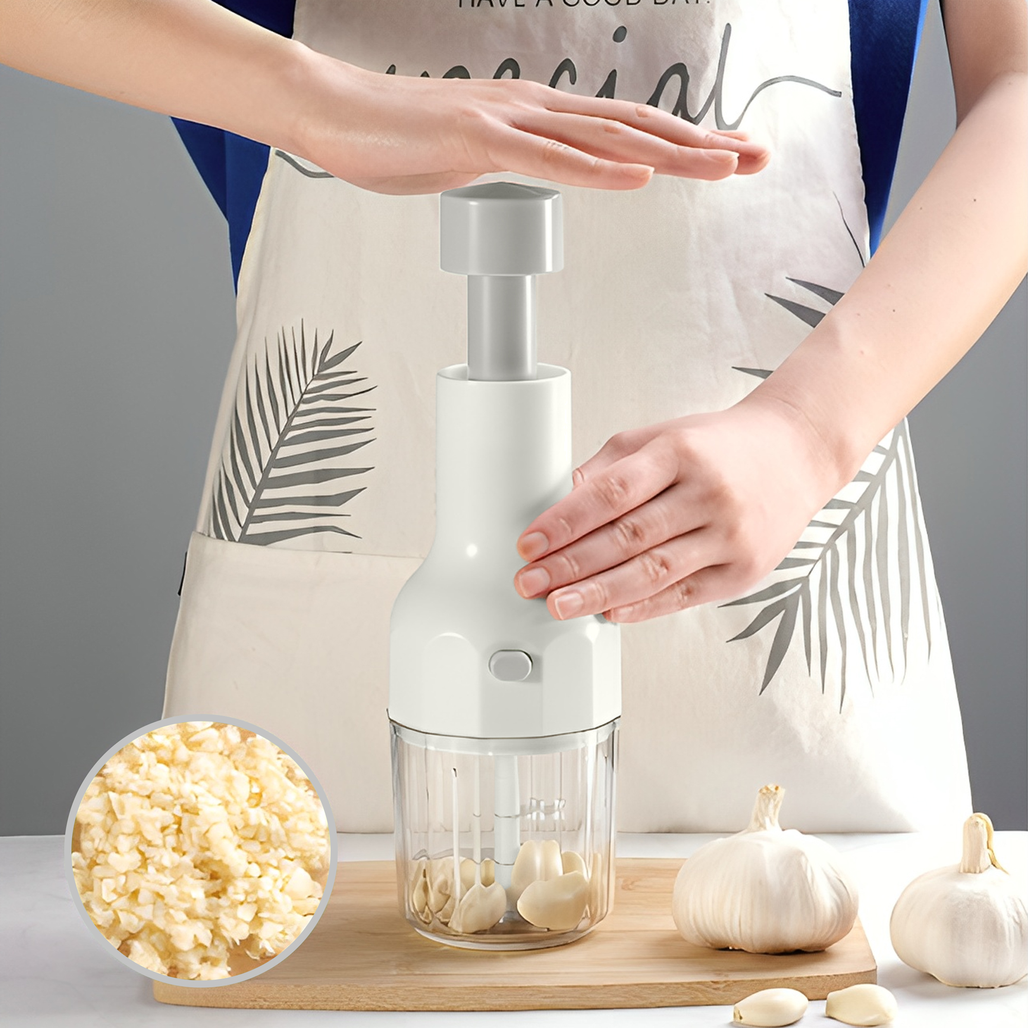 Picador de Ajo Cebolla Verduras Push Hiperware de 450ml Color Blanco