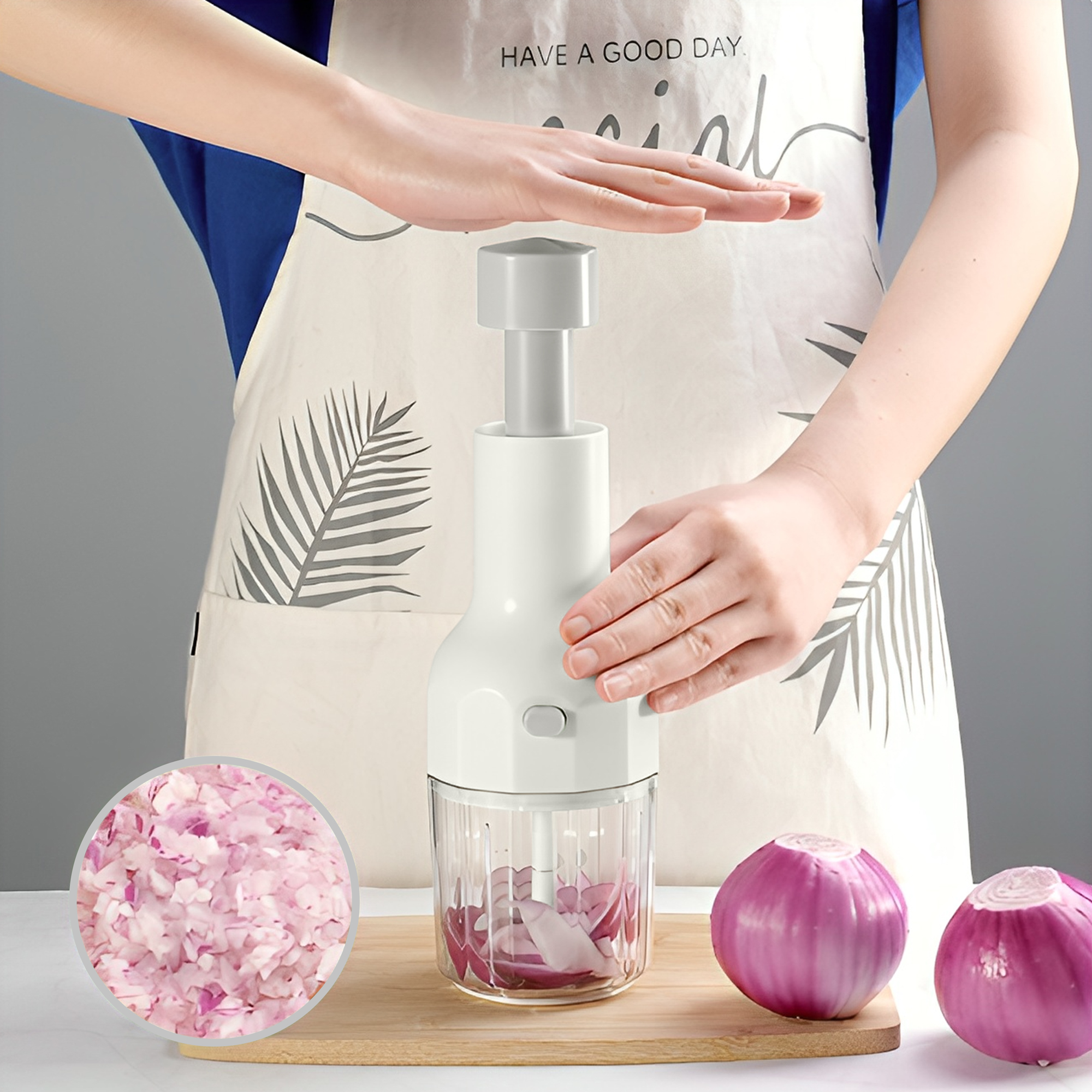 Picador de Ajo Cebolla Verduras Push Hiperware de 450ml Color Blanco