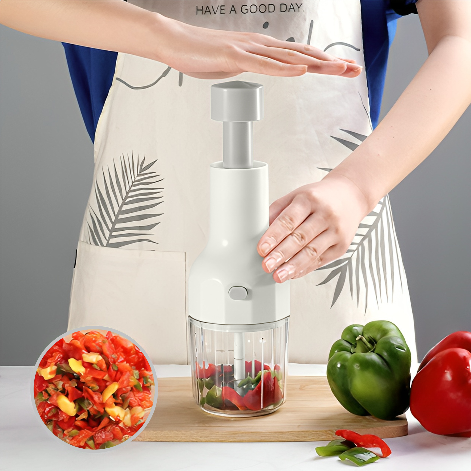 Picador de Ajo Cebolla Verduras Push Hiperware de 450ml Color Blanco