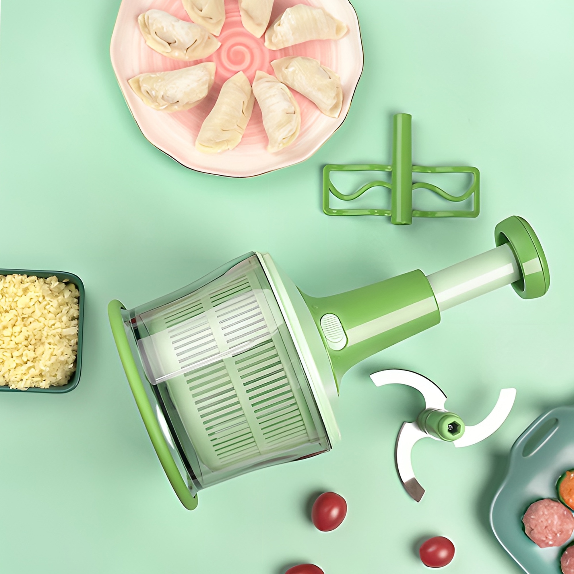Picadora de Verduras 3 en 1 Hiperware Mezcla y Centrifuga Color Verde