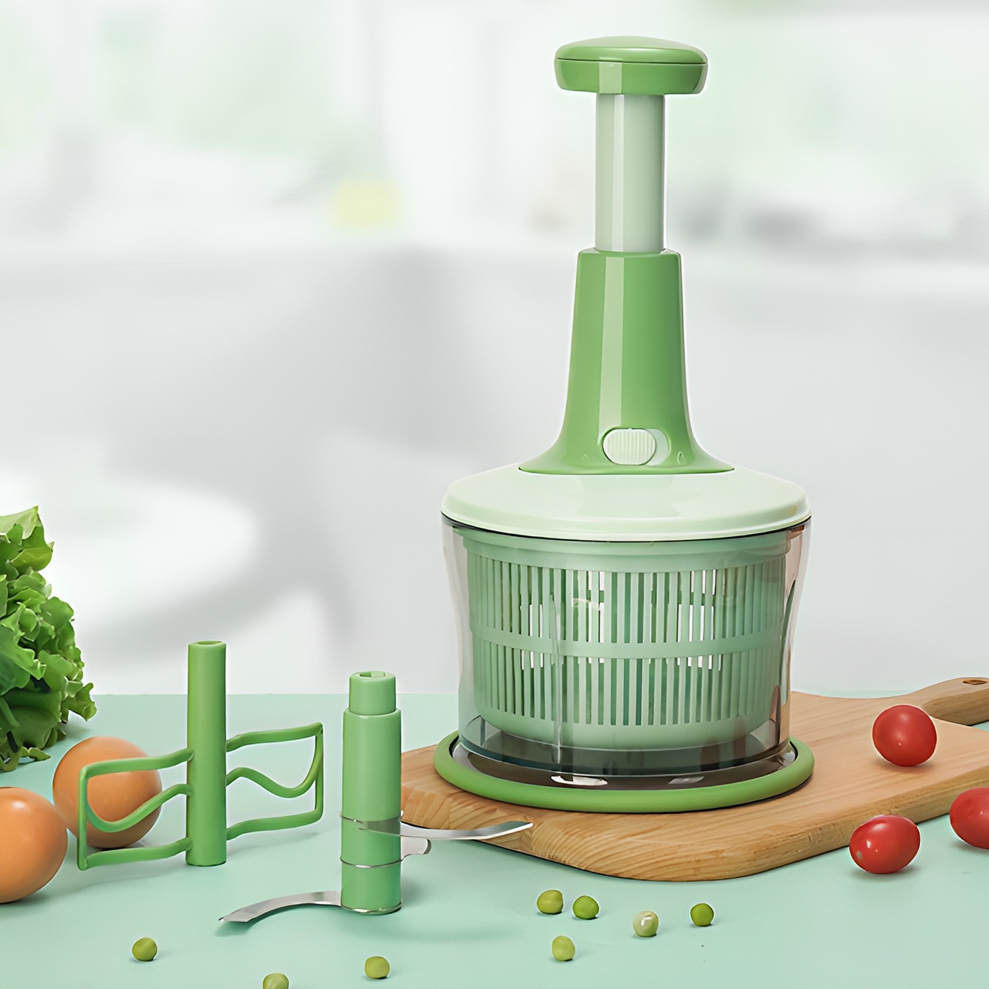 Picadora de Verduras 3 en 1 Hiperware Mezcla y Centrifuga Color Verde