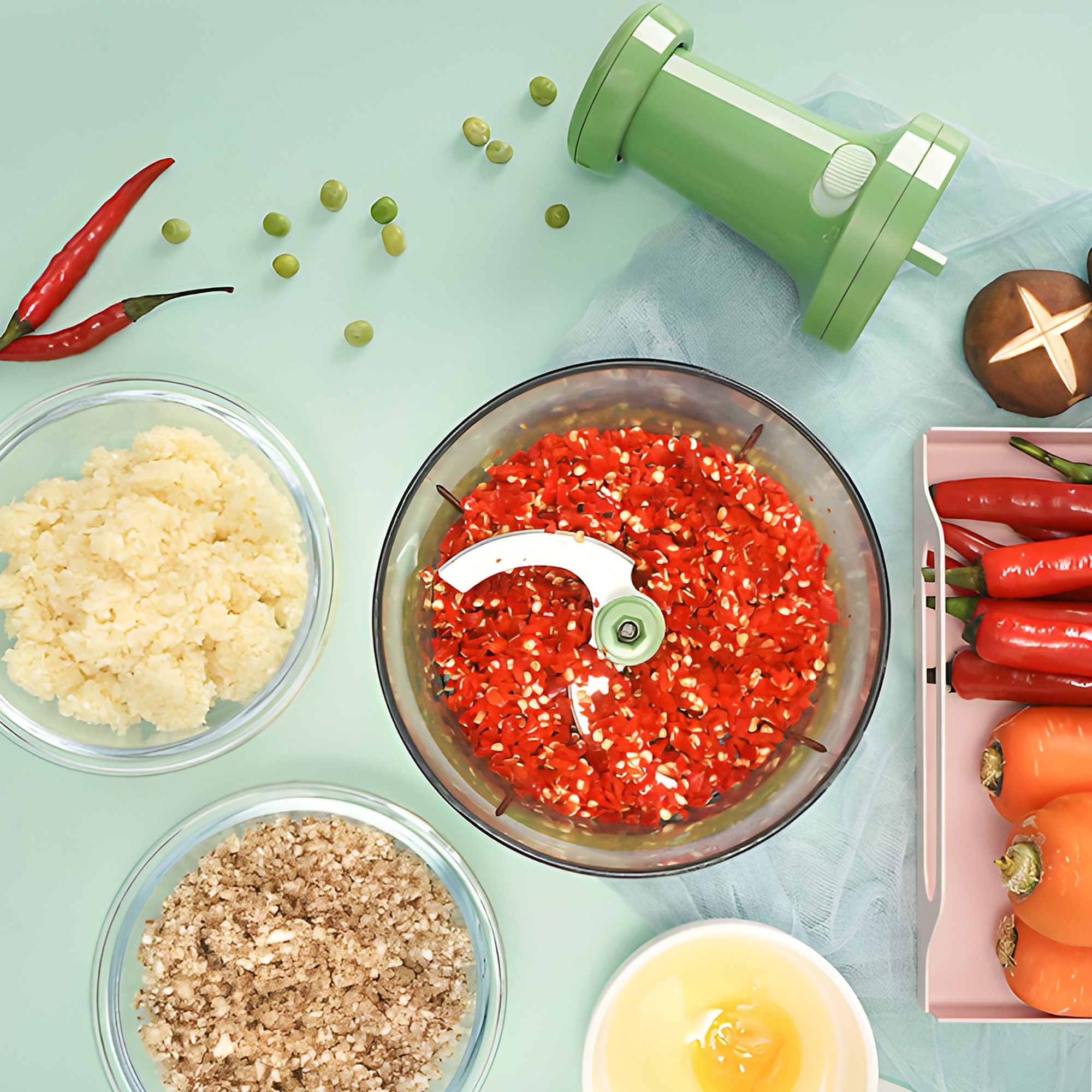 Picadora de Verduras 3 en 1 Hiperware Mezcla y Centrifuga Color Verde