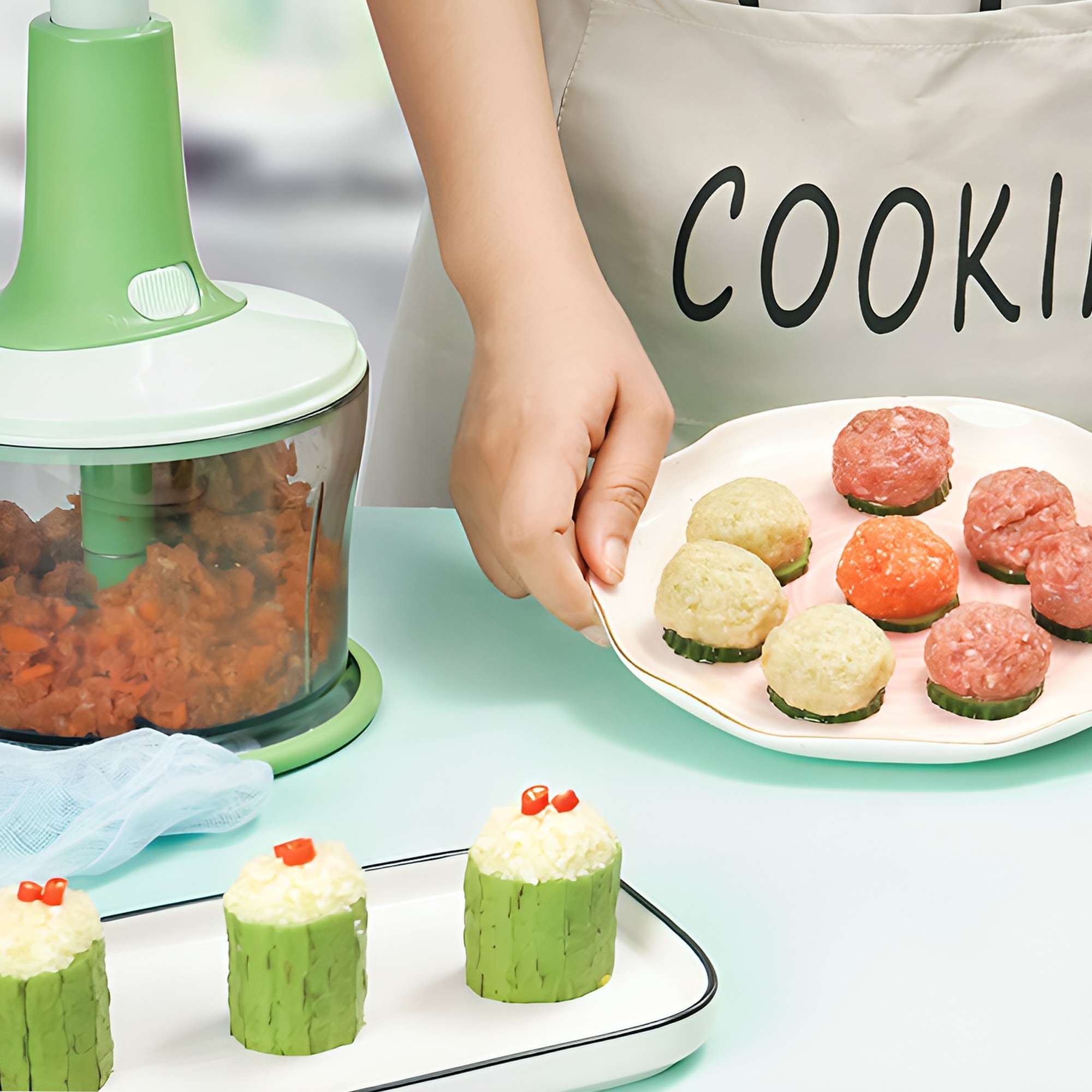 Picadora de Verduras 3 en 1 Hiperware Mezcla y Centrifuga Color Verde