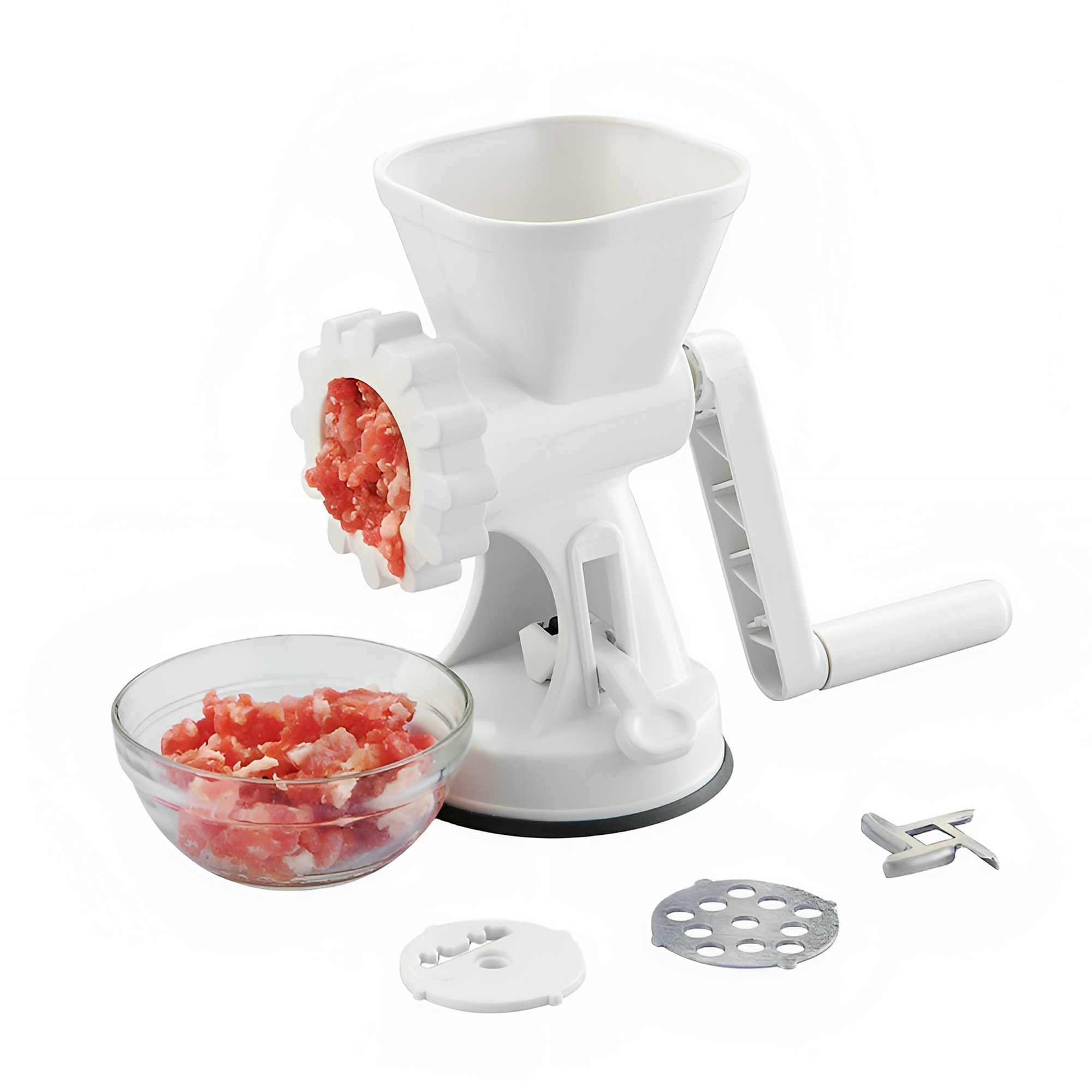 Molino de Carne Manual 2 en 1 Hiperware Muele Carne y Prepara Galletas Color Blanco