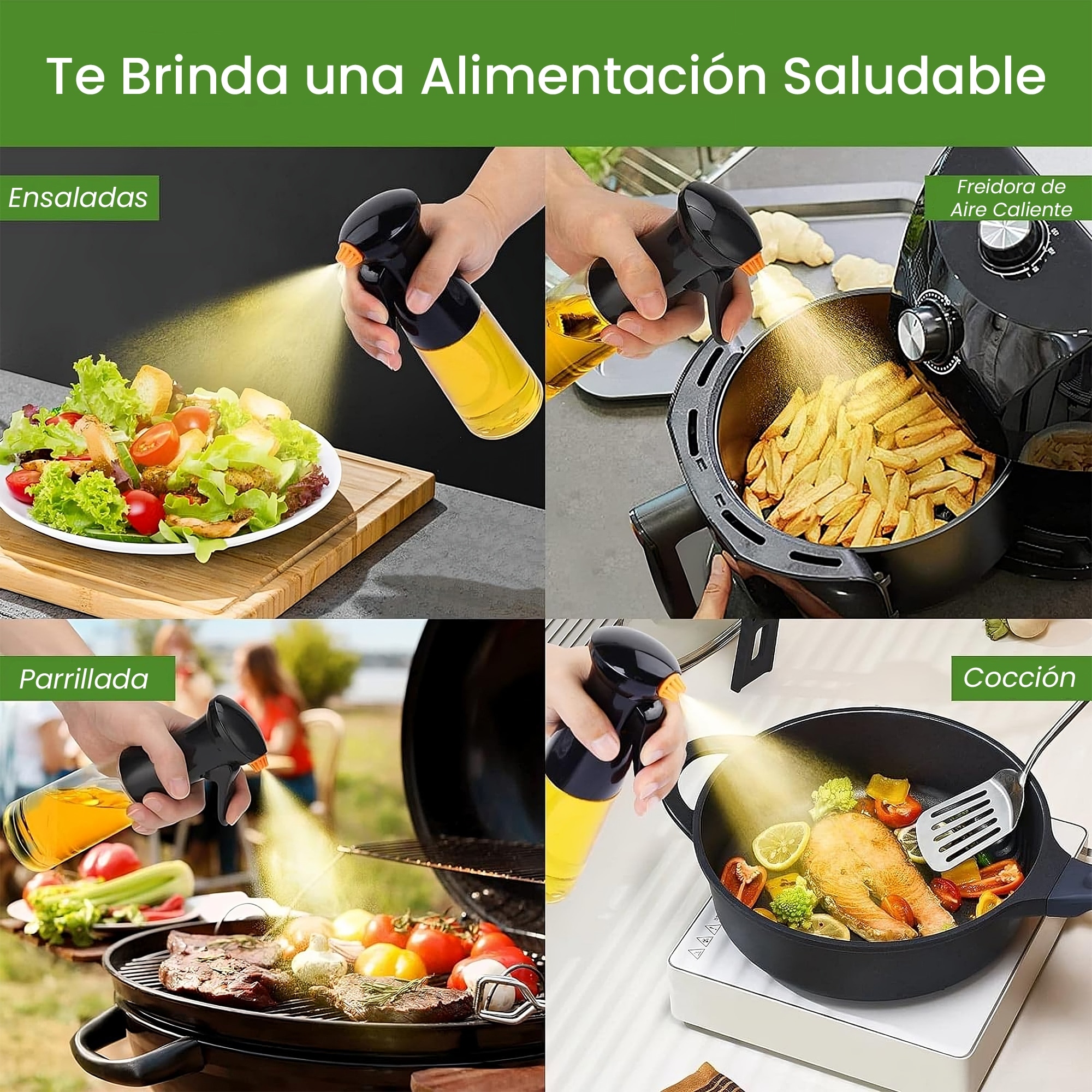 Dispensador Aceite Spray de Vidrio Hiperware de 200ml con Brocha Color Negro
