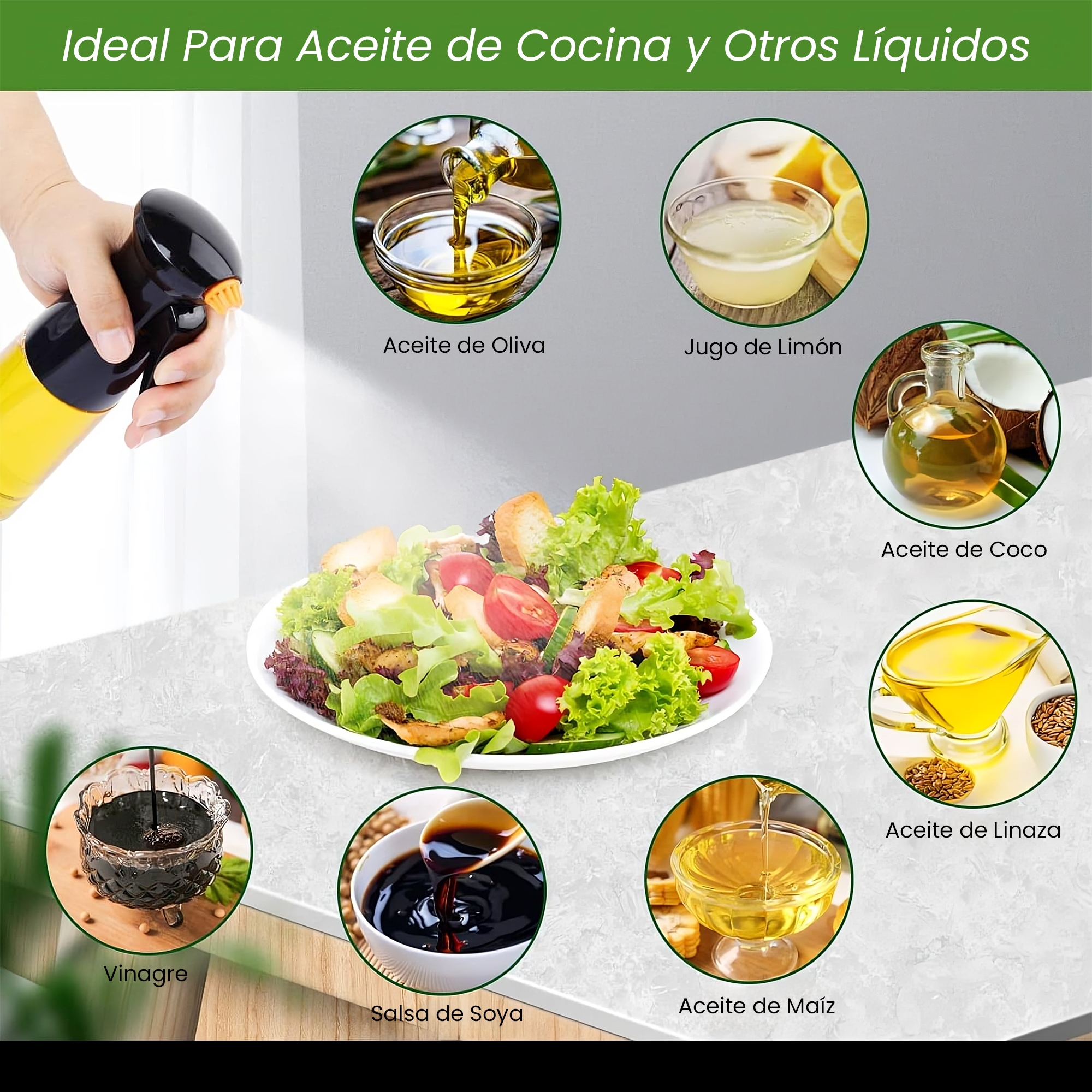 Dispensador Aceite Spray de Vidrio Hiperware de 200ml con Brocha Color Negro