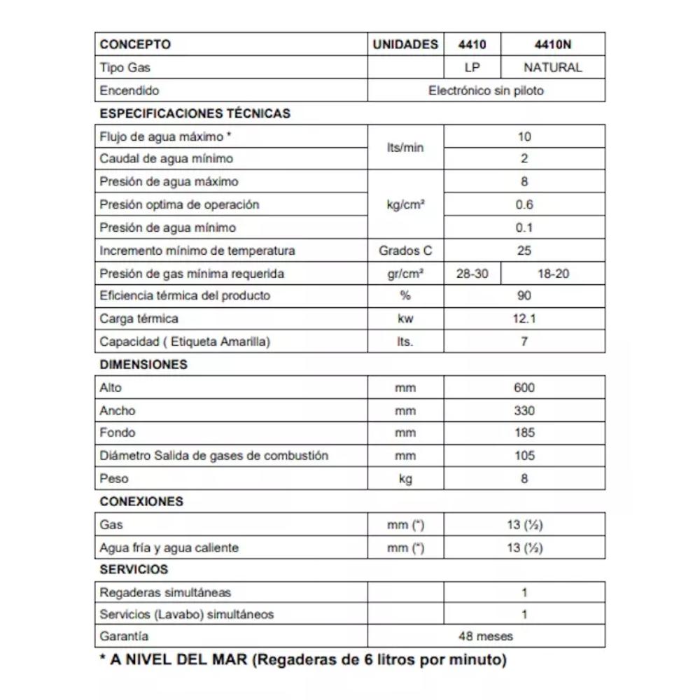 Calentador Agua Instantáneo 10l Boiler Gas Lp 4410 Kruger.