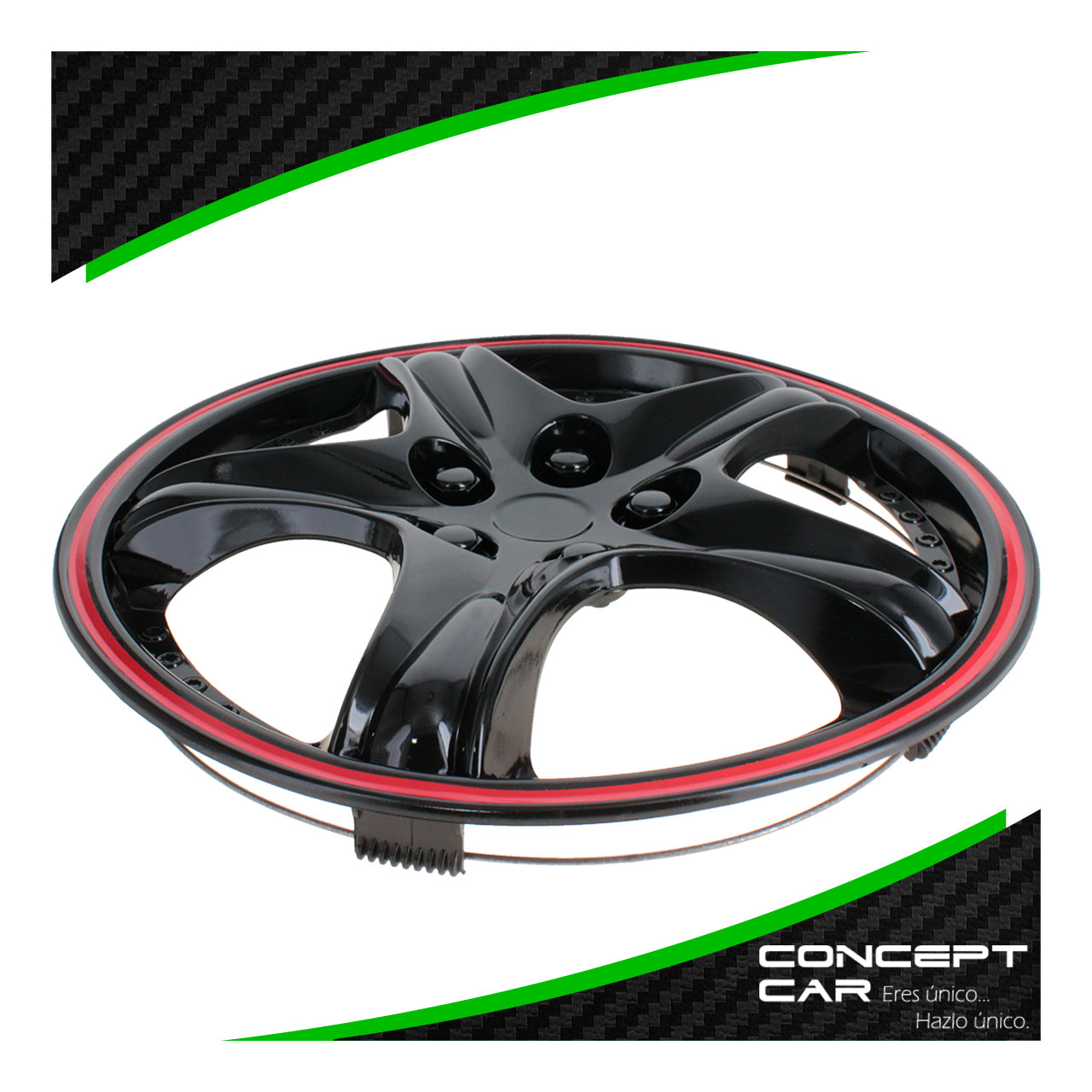 Juego 4 Tapones De Rin 13 Pulgadas Negro Brillante Rojo